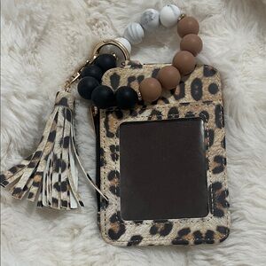 Leopard Print Card Holder with Beaded Keychain